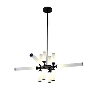 45" Black Aluminum LED Chandelier With White Glass Shades