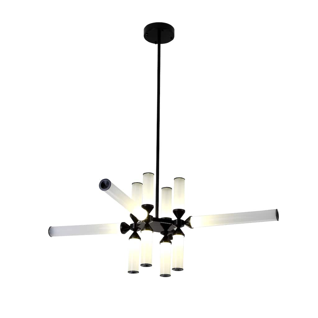 45" Black Aluminum LED Chandelier With White Glass Shades