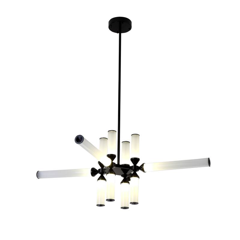 45" Black Aluminum LED Chandelier With White Glass Shades