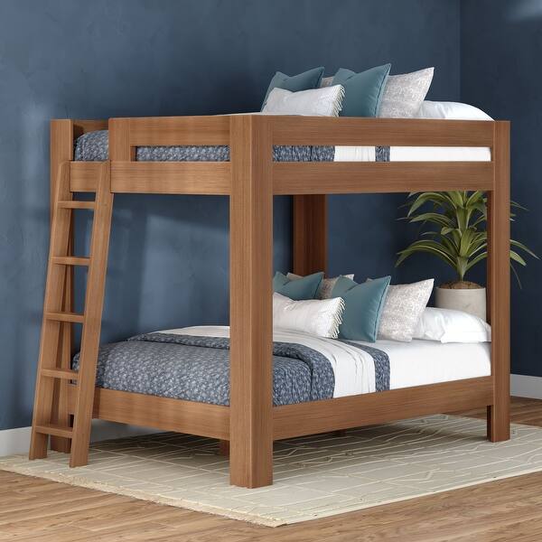 slide 2 of 17, Olympic Queen over Queen Bunk Bed with Ladder on End Embossed Pecan