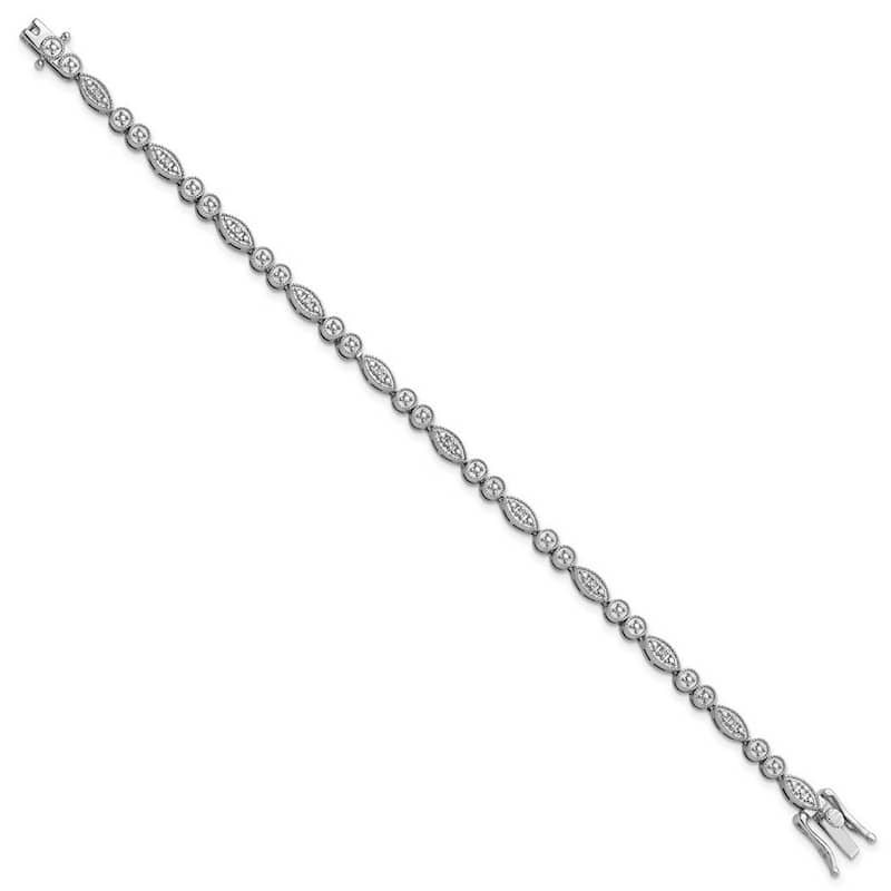 Curata 925 Sterling Silver Polished Box Catch Closure Diamond Bracelet
