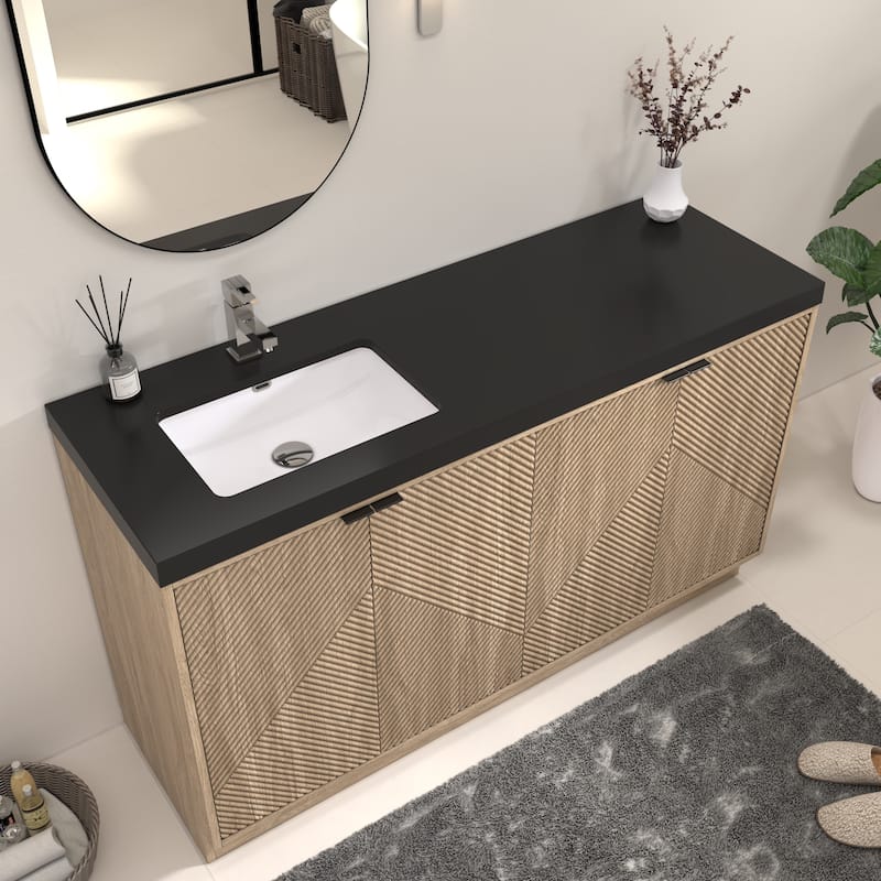 Milano 60" Freestanding Bathroom Vanity with Left Black Acrylic Sink