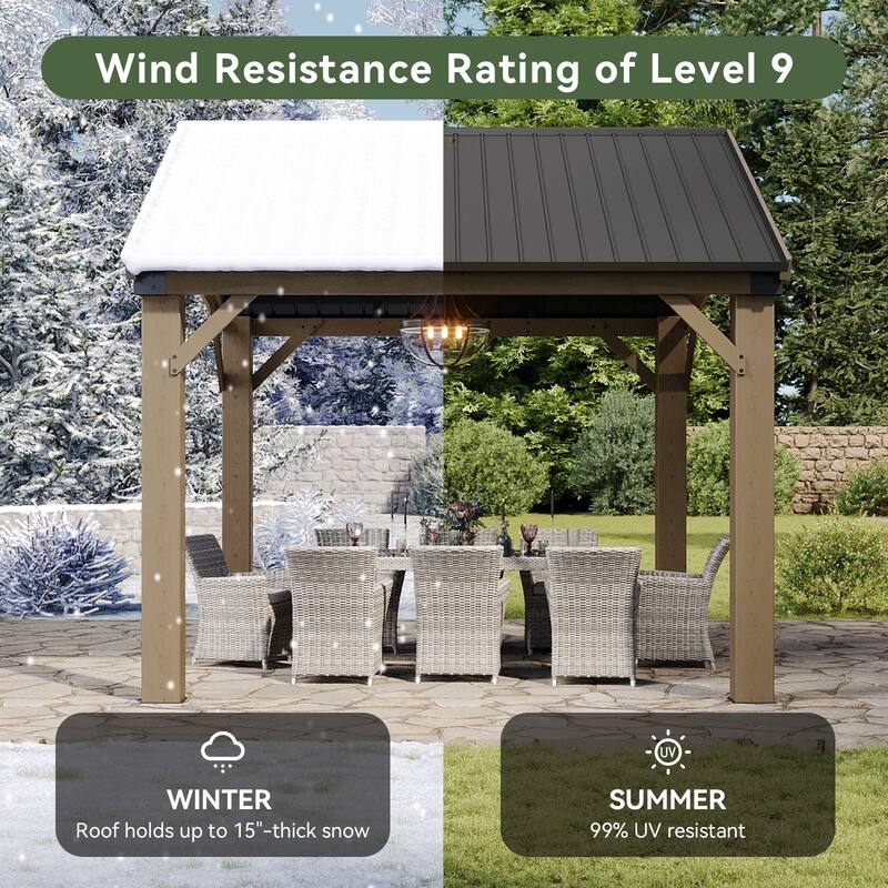 Outdoor Wood Gazebo with Galvanized Steel Gable Roof