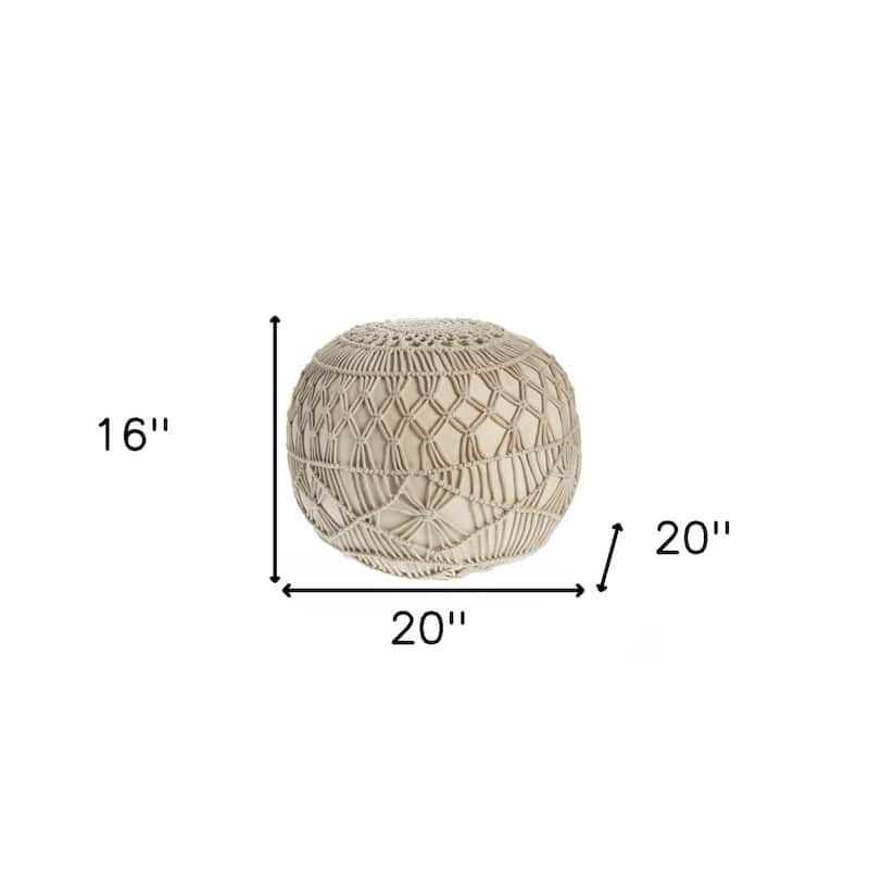 20-inch Cream Cotton Tufted Round Pouf Ottoman for Living Room or Bedroom
