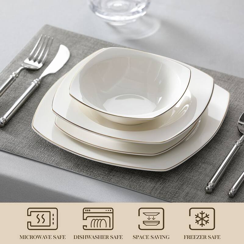 MALACASA 32-Piece New Bone China Dinnerware Set, Service for 8 - Squircle