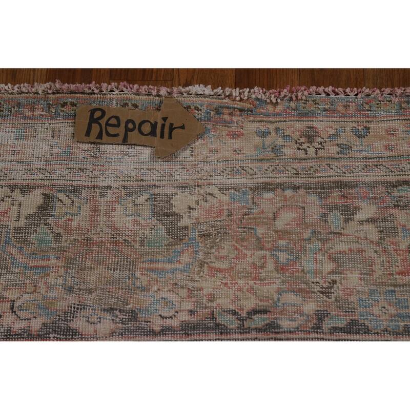 Pink Mashad Persian Vintage Area Rug Handmade Wool Carpet - 9'3" x 12'8"