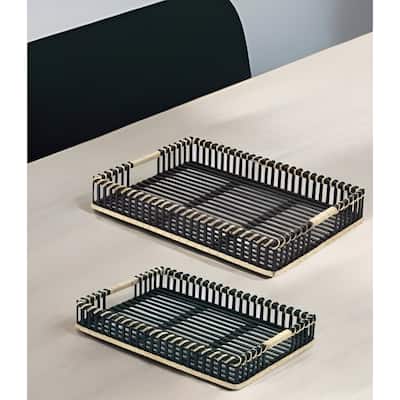 HomeRoots Set of Two Black Solid Wood Tray With Handles