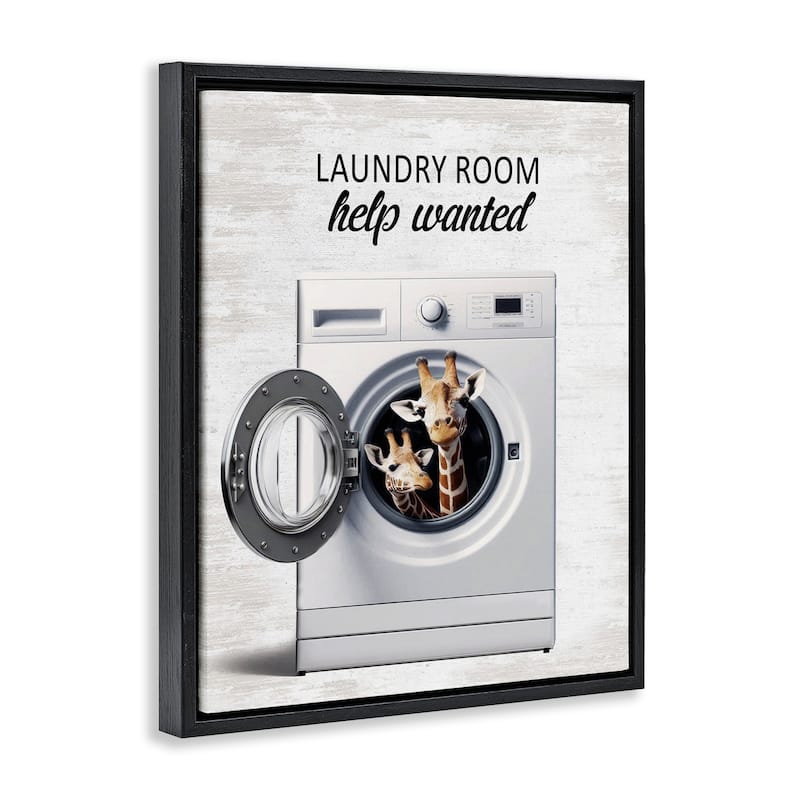 Stupell Laundry Room Help Wanted Framed Floater Canvas Wall Art Design By Lettered and Lined