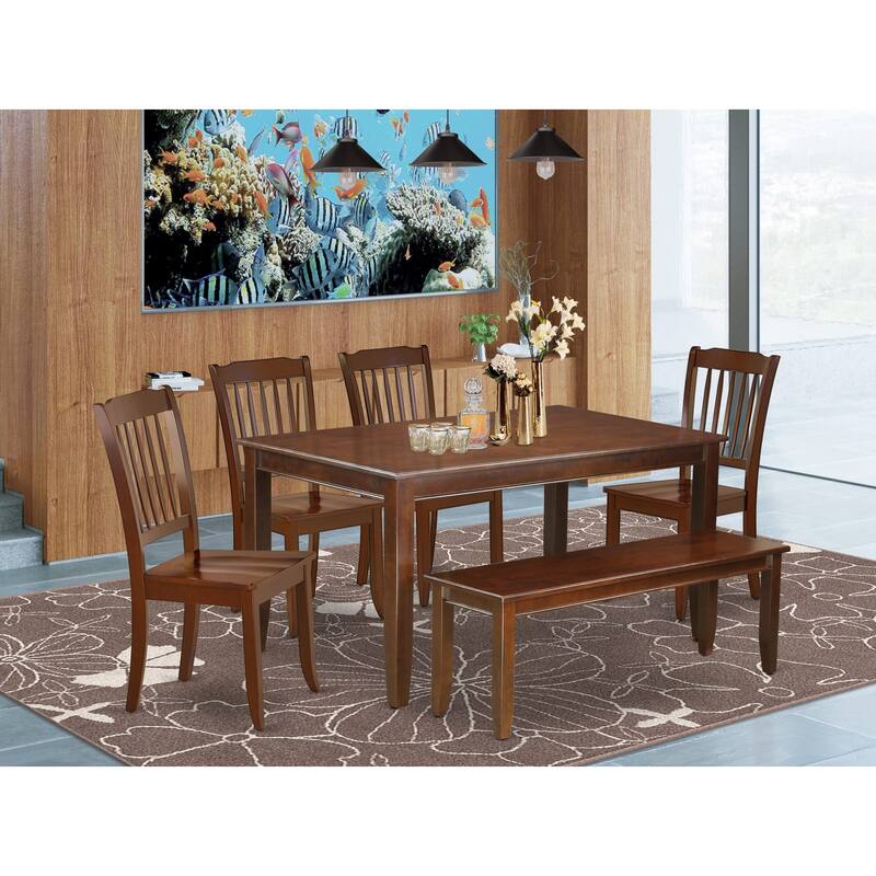 East West Furniture Dining Room Furniture Set- a Rectangle Kitchen Table and Dining Chairs, Mahogany (Pieces Options) - DUDA6-MAH-W