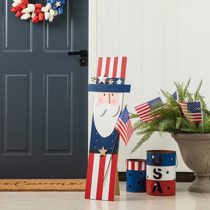 Glitzhome Wooden Patriotic Americana Uncle Sam or Labrador Porch Sign