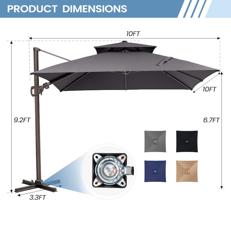 13 x 10 FT Outdoor Patio Cantilever LED Lighted Double Vented Umbrella with Base