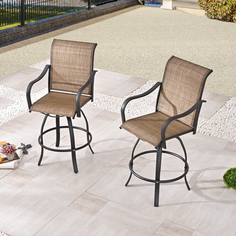 Patio Festival Outdoor Metal High Back Swivel Bar Chair (2-Pack) - Beige