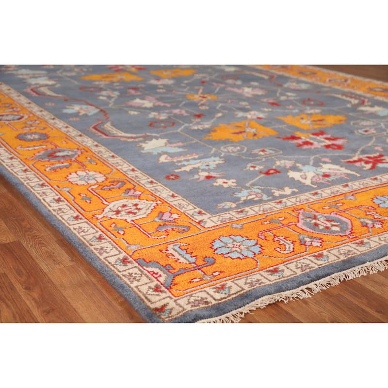 Blue Traditional Heriz Serapi Indian Area Rug Hand-Knotted Wool Carpet - 8'11" x 11'9" - 8'11" x 11'9" - Blue