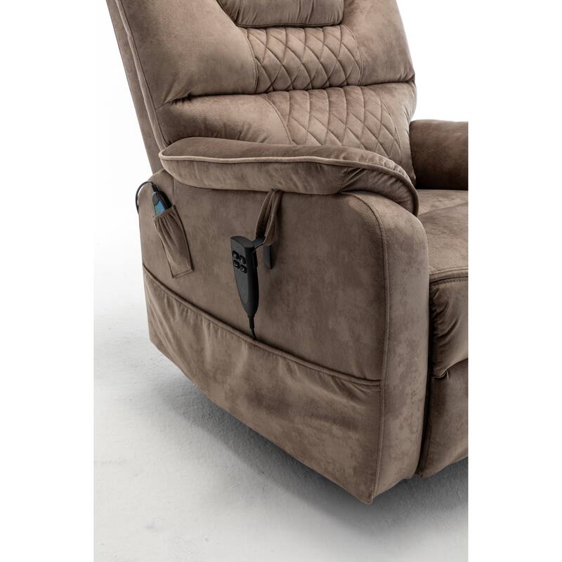 Beige Oversized Electric Recliner with OKIN Motor, 180° Lay Flat Function, Extra-Wide Seat, and Side Storage Pockets