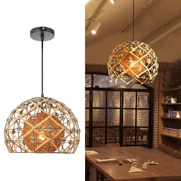 Vintage Woven Rattan Boho Pendant Lamp Light Chandelier Hanging Mount