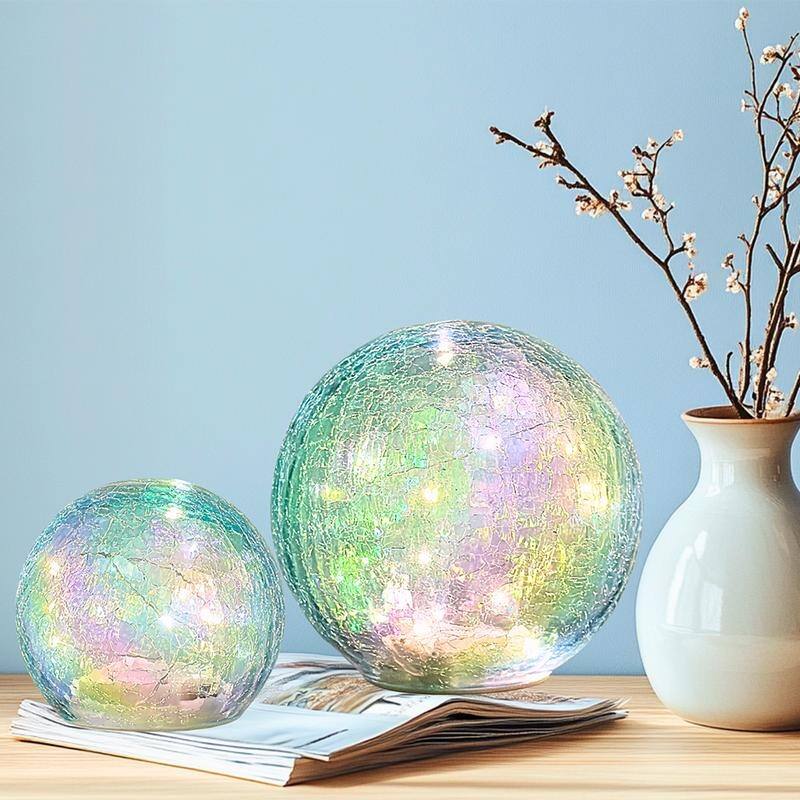 Crackle Glass LED Globe Light, Gold Mercury Orb Lamp for Christmas Decor, Table Centerpiece, Gift