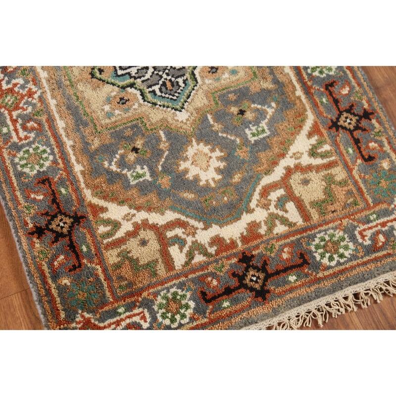 Grey Heriz-Serapi Indian Accent Rug Hand-Knotted Wool Carpet - 2'0"x 3'0"
