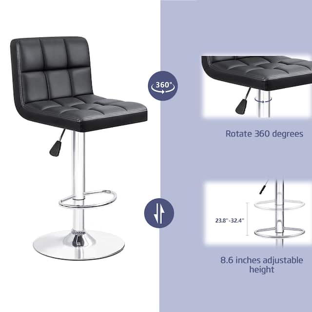 Bar Stools Adjustable Armless Swivel PU Leather Barstools Set of 2