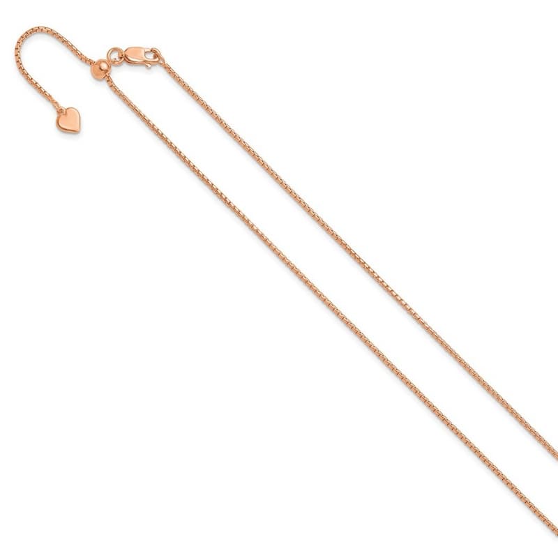 Curata 925 Sterling Silver 22" Rose Gold Plated Adjustable 1.25mm Round Box Chain Necklace