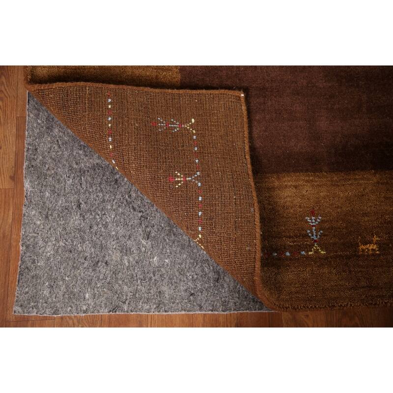 Brown Gabbeh Indian Area Rug Hand-Knotted Wool Carpet - 8'2"x 9'8"