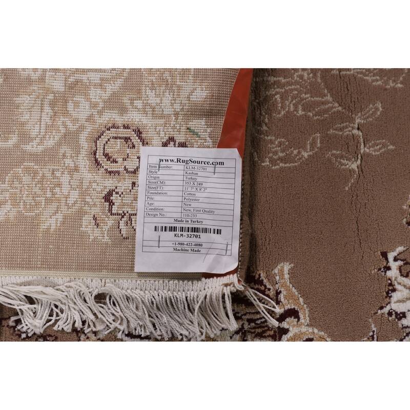 Brown Floral Kashan Turkish Area Rug Machine Made Traditional Carpet - 8'2" x 11'7"