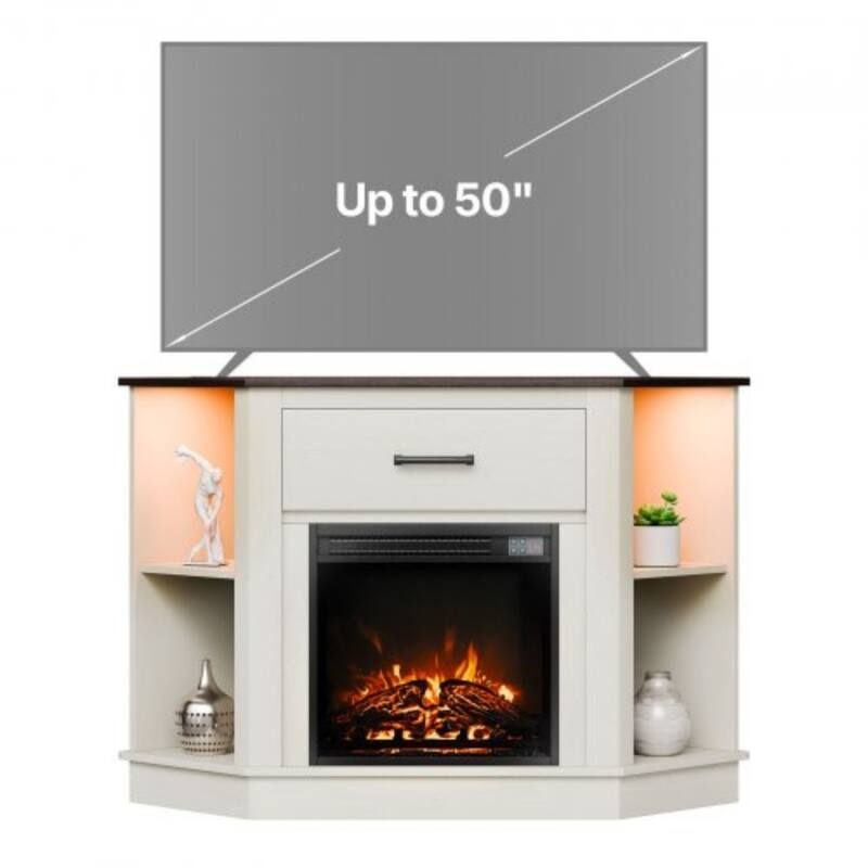 50" TV Stand with Electric Fireplace and Temperature Control LED Lighting Storage Drawers - 47.24” x 20.08” x 31.89”