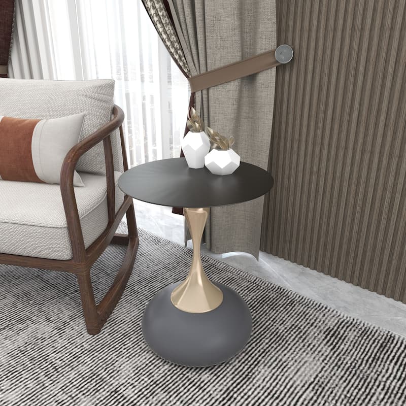 Savoy Modern Sleek Round Stainless-Steel Black Top Side Table with Powder Coated Pedestal Base for Home Office Living Room