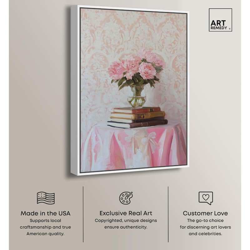 Pink Peonies on Books Canvas by Art Remedy
