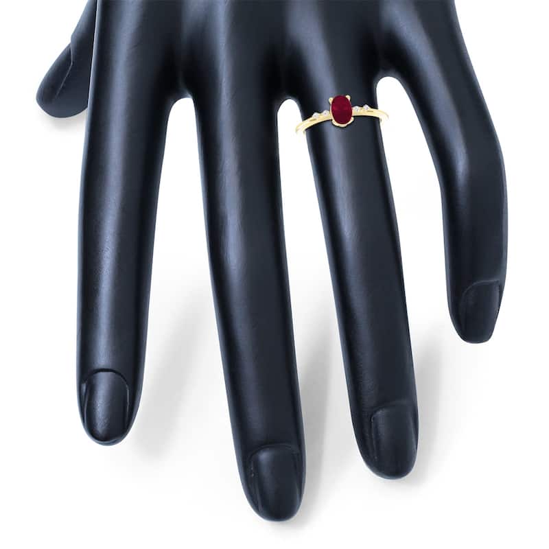 Women's Oval Shaped Ruby and Diamond Sparkle Ring in 10K Yellow Gold