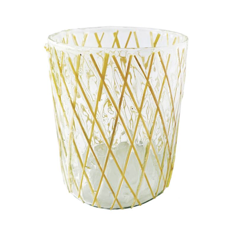 Glass Candleholder with Embedded Rattan