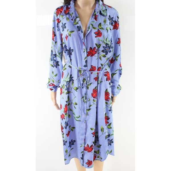 Lauren By Ralph Lauren Blue Women Size 18 Floral Stripe Shift Dress Overstock 28291158 Ralph lauren silk chiffon floral dress. overstock com