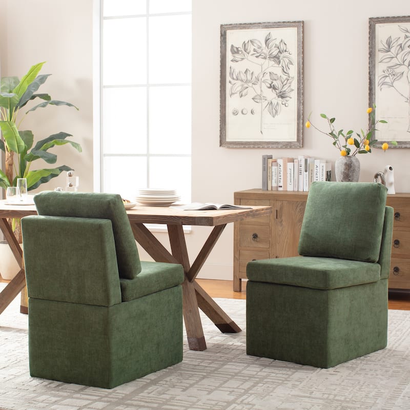 Upholstered Dining Chair with Under Seat Storage- Armless