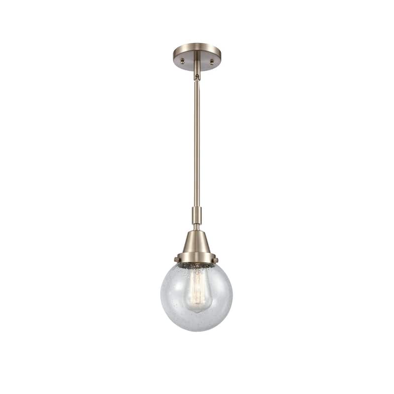 Innovations Lighting 447-1S-11-6 Beacon Pendant Beacon 6" Wide Mini - Brushed Satin Nickel / Seedy