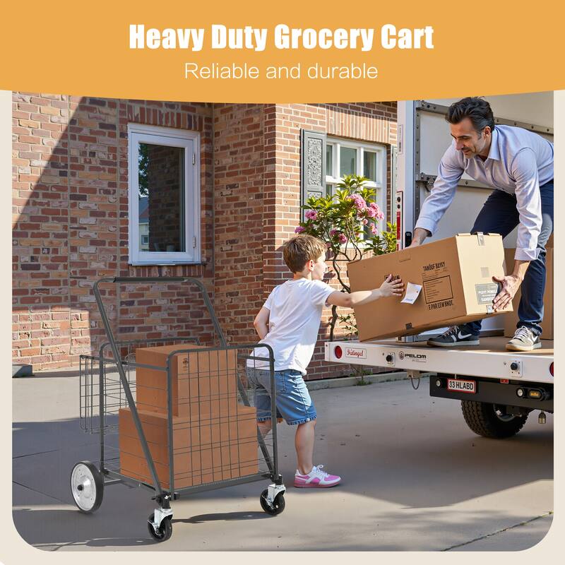 Foldable Bigger Super Jumbo Shopping Cart with Brake and 360 Rolling Swivel Wheels