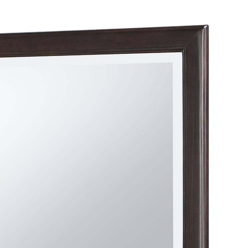 Amber Dresser Mirror, Brown Wood Frame, Beveled Mirror Glass, 38 Inch