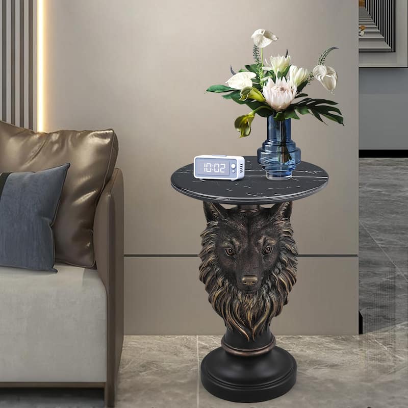 Wolf Head Accent Table Animal Statue End Tables Livingroom