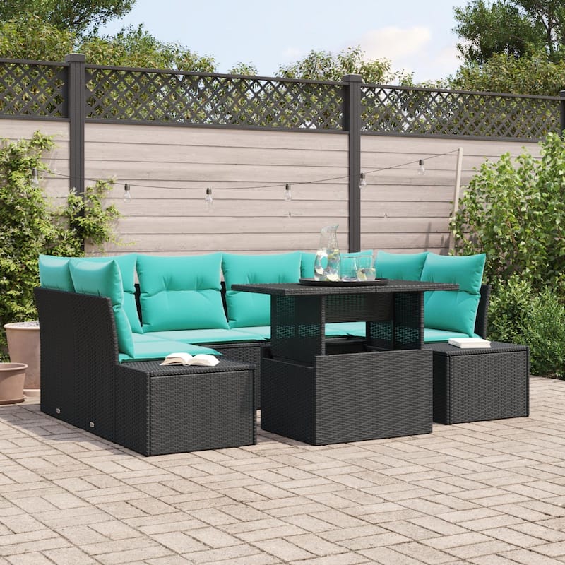 vidaXL 7 Piece Garden Sofa Set with Cushions - 91.7×60.6×27.2 - Black