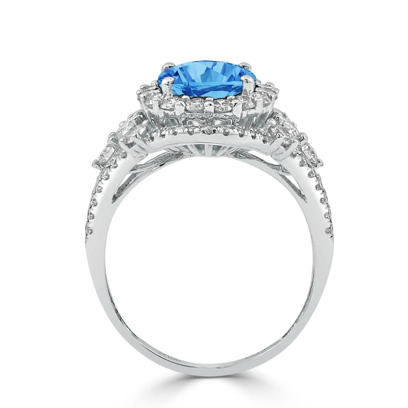 Auriya Vintage 3 1/5ct Oval Blue Topaz and Halo Diamond Ring 1 1/5ctw 18K Gold