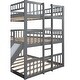 preview thumbnail 32 of 46, Solid Wood Triple Bunk Bed - Full-Over-Full-Over-Full