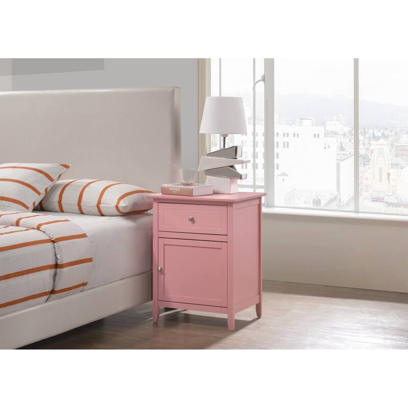 1-Drawer Pink Nightstand with Modern Classic Design and Storage, 25 Inch Versatile Bedroom Side Table