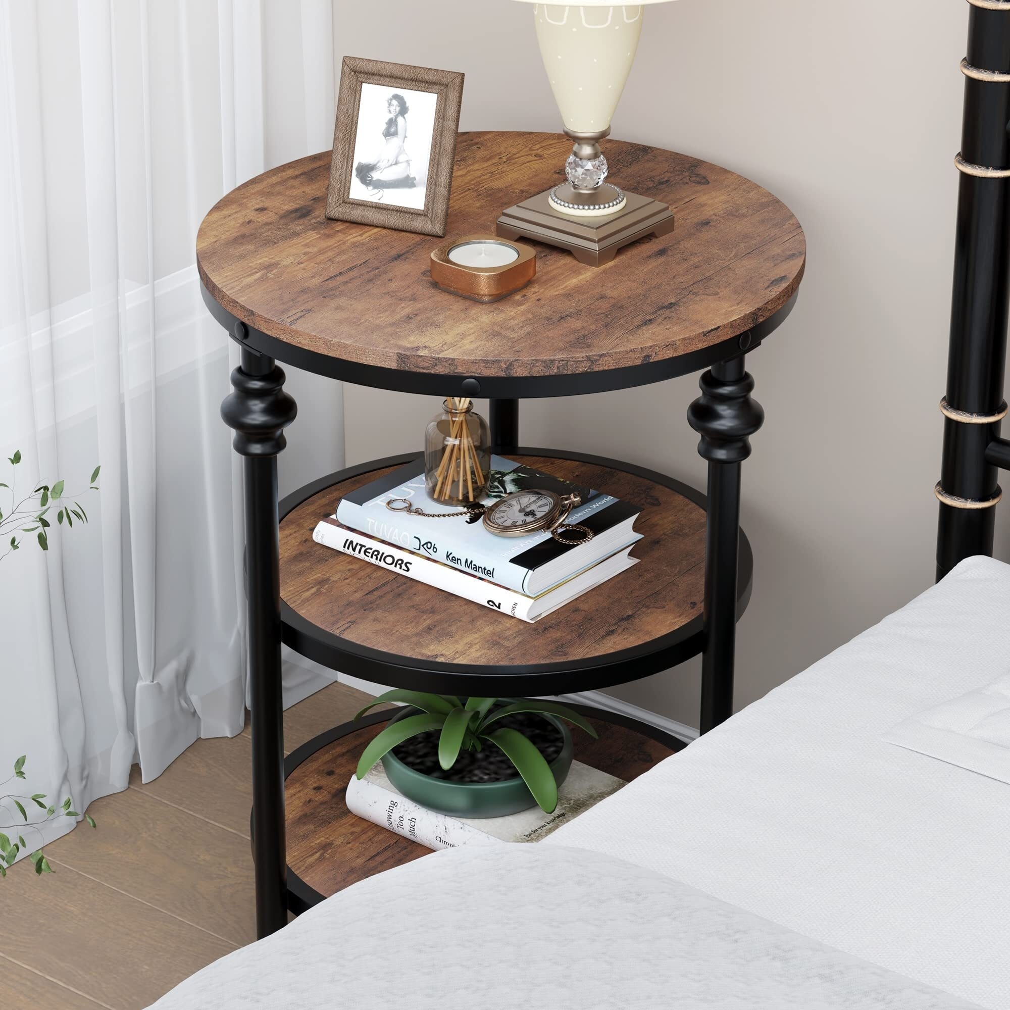 Round End Table, 3-Tier Side Table Living Room Accent Table Round End Table, 3-Tier Side Table Living Room Accent Table