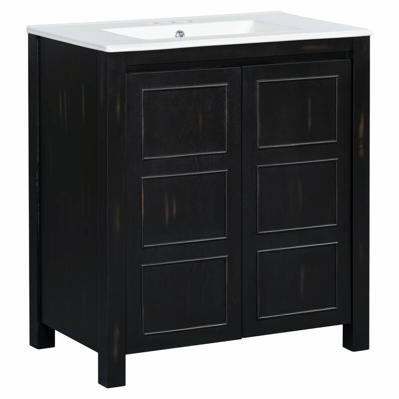 Vintage Style Bathroom Vanity Combo with Ceramic Sink and 2 Soft-close Doors