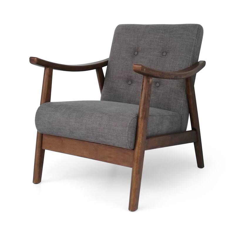 Polyester Upholstery Mid-Century Tufted Armchair with Rubberwood Frame