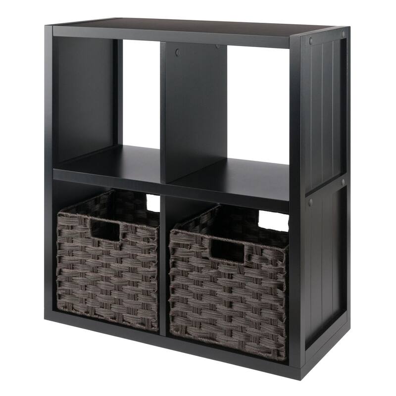 3 Pc Storage Shelf with 2 Foldable Woven Baskets - 27" - Black