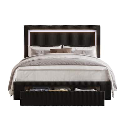 CraftPorch Corduroy Velvet Tufted LED Light Platform Storage Bed