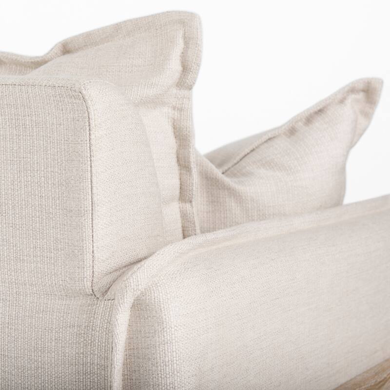 Roy II Beige Fabric w/ Light Brown Solid Wood Frame Arm Chair - 43.3"W x 41.7"D x 33"H