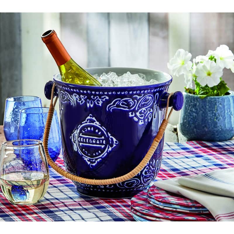 9" Celebrate Porcelain Beverage Bucket for 4th of July Patriotic with Rattan Handles