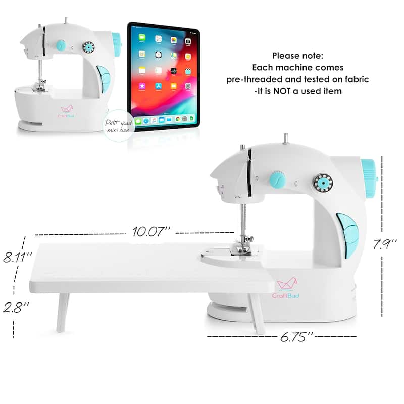 CraftBud Dual Speed Portable 48 PC Mini Sewing Machine for Beginners - Kids Travel Sewing Machine Ages 8-12 with DIY Sewing Book