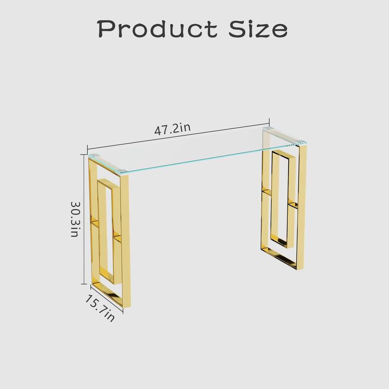 Gold Glass Top Console Table with Stainless Steel Legs Modern Minimalist Entryway Living Room Accent Furniture