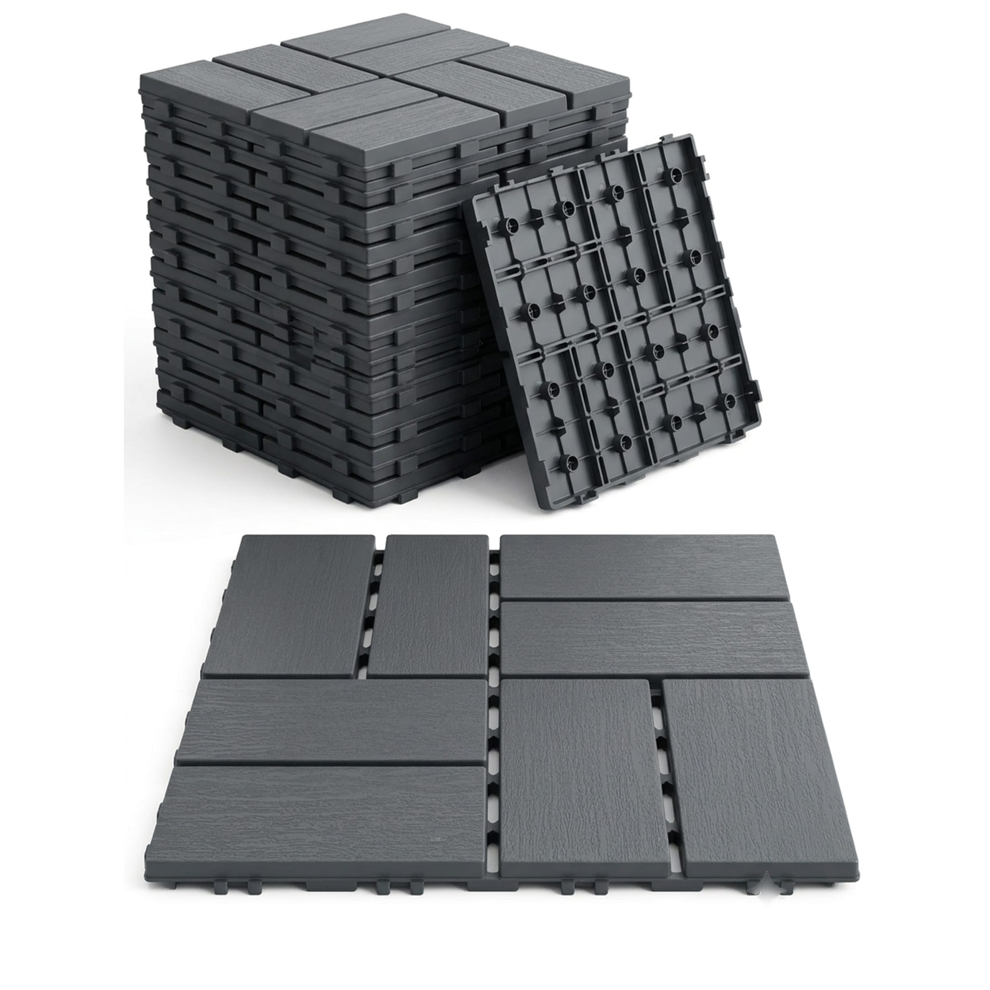 Plastic Interlocking Deck Tiles, 44 Pack 12"x12"Waterproof Non-Slip Flooring,All Weather Drainable Snap Together Decking Tiles
